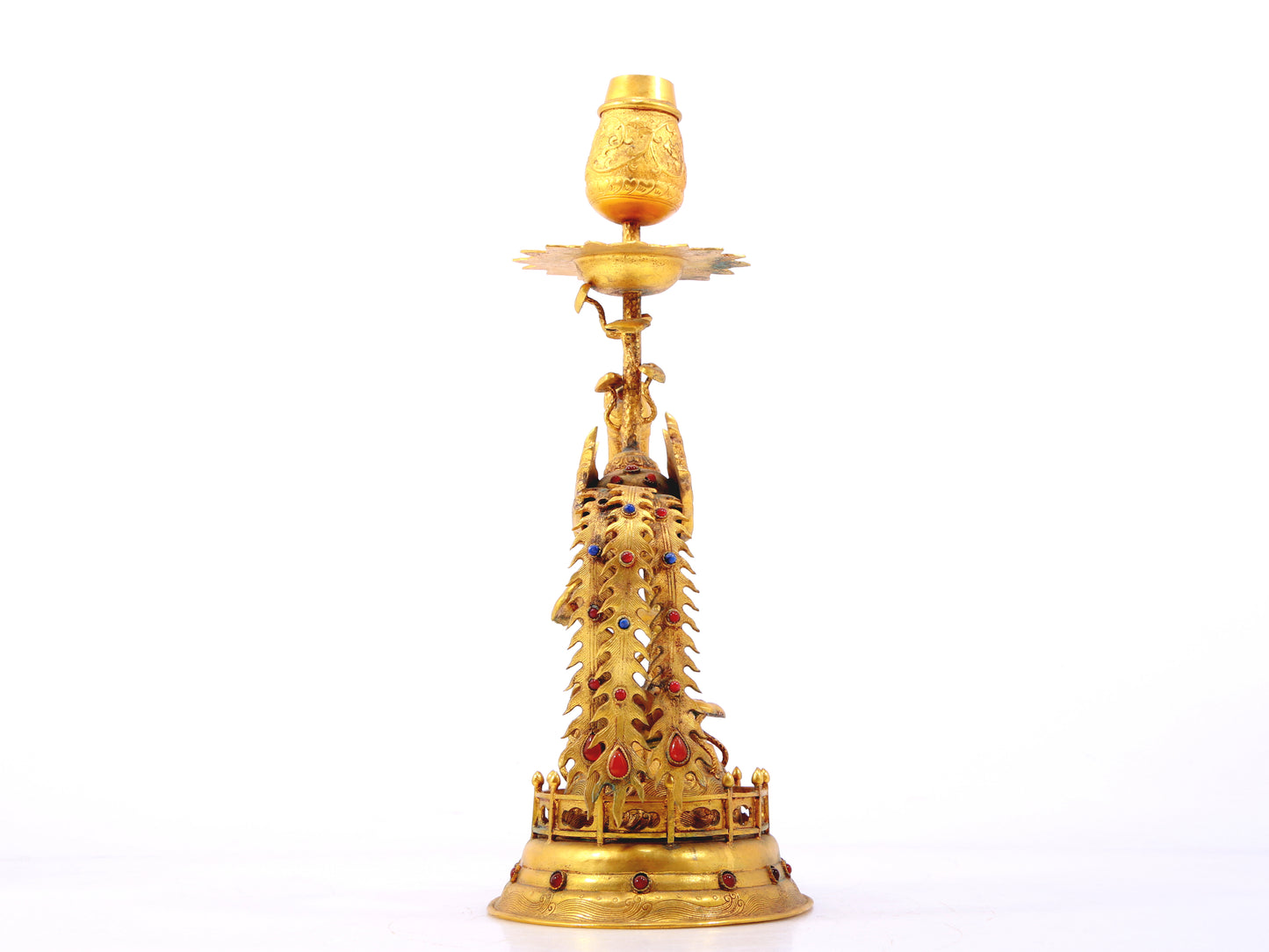 A pair of exquisite gilt bronze phoenix candlesticks