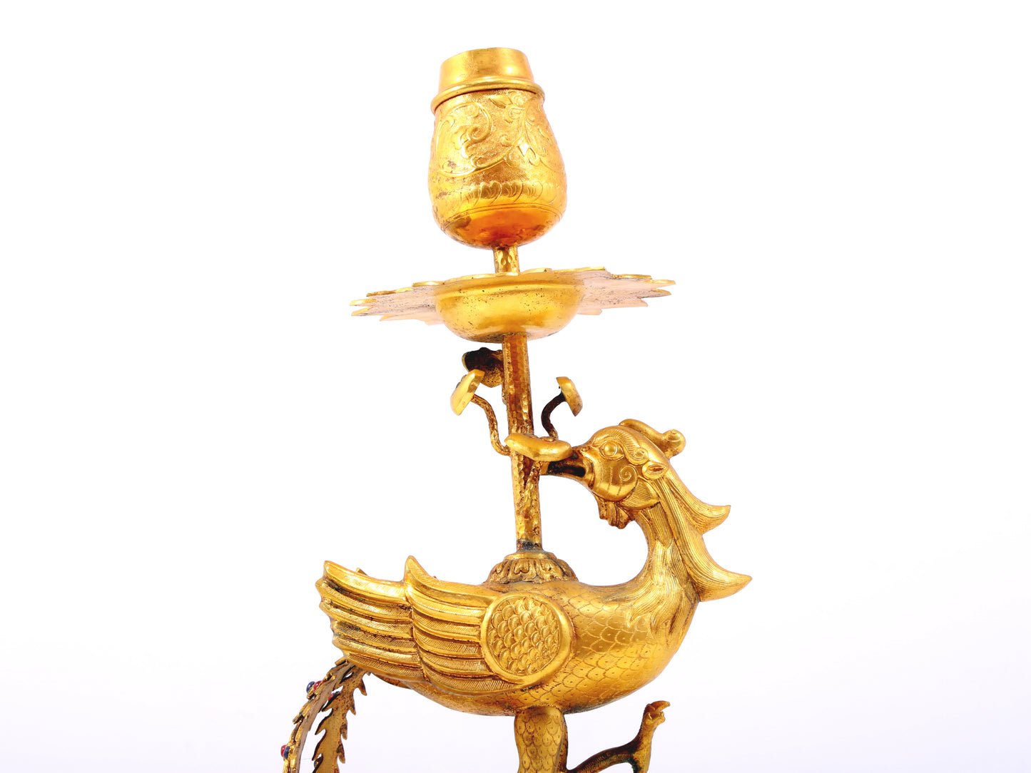 A pair of exquisite gilt bronze phoenix candlesticks