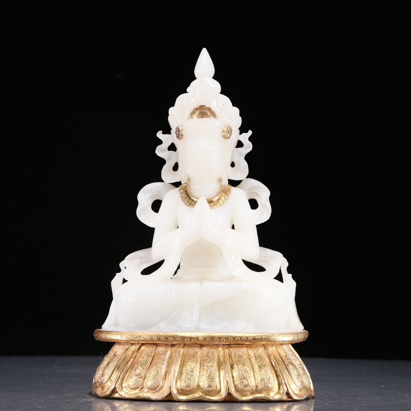 Precious White Jade Gold-Mounted Figure Of Bodhisattva