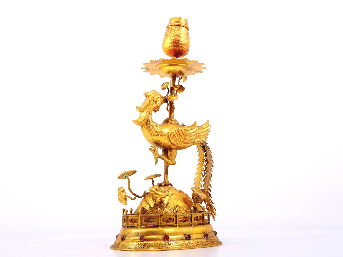 A pair of exquisite gilt bronze phoenix candlesticks