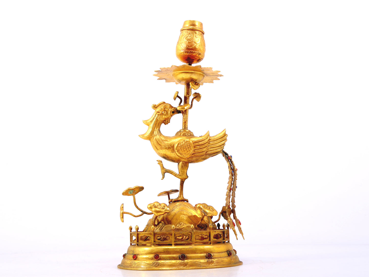 A pair of exquisite gilt bronze phoenix candlesticks