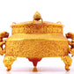 An exquisite gilt bronze censer with two ears and three legs inlaid with hundreds of treasures and lotus pattern, with a lid.