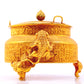 An exquisite gilt bronze censer with two ears and three legs inlaid with hundreds of treasures and lotus pattern, with a lid.