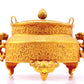 An exquisite gilt bronze censer with two ears and three legs inlaid with hundreds of treasures and lotus pattern, with a lid.