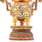 An exquisite gilt bronze censer with two ears and three legs inlaid with hundreds of treasures and lotus pattern.