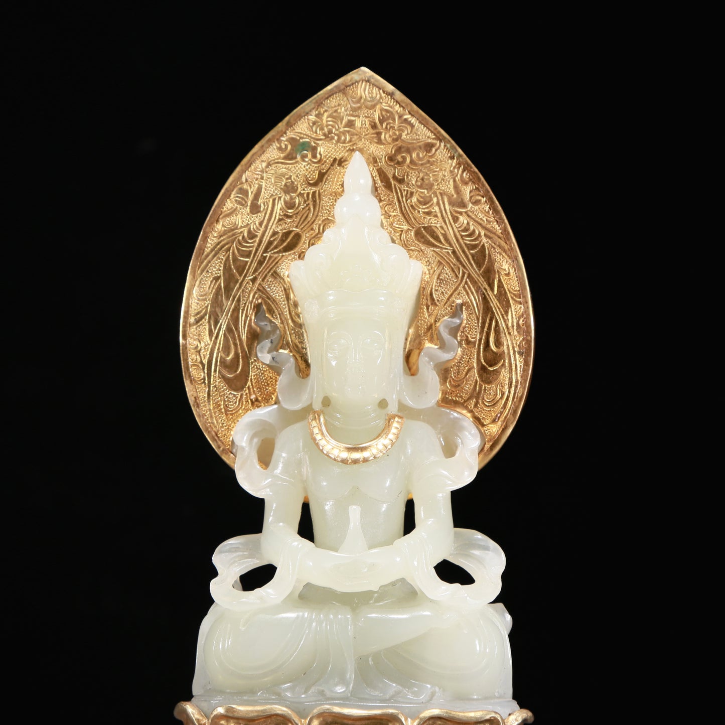 Precious White Jade Gold-Mounted Figure Of Bodhisattva