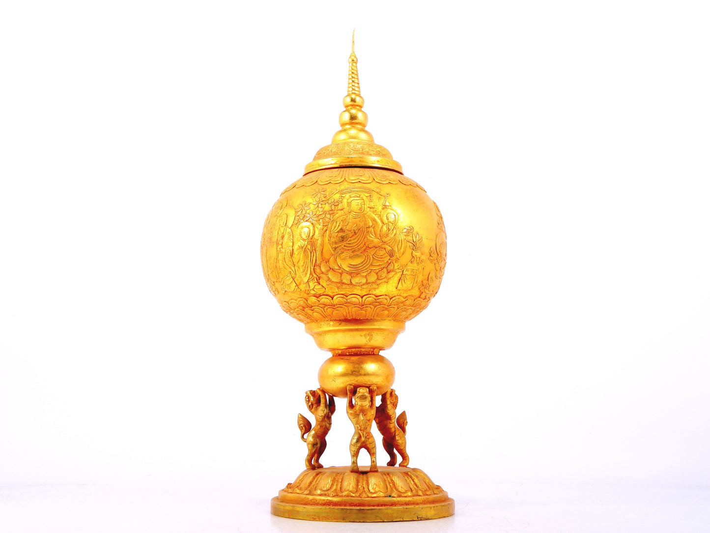 An exquisite gilt bronze Buddha image jar