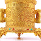 An exquisite gilt bronze double-eared tripod jar with a lid inlaid with hundreds of treasures and entwined lotus patterns.