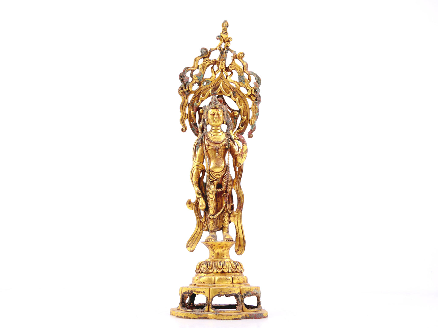 A serene gilt bronze statue of Bodhisattva