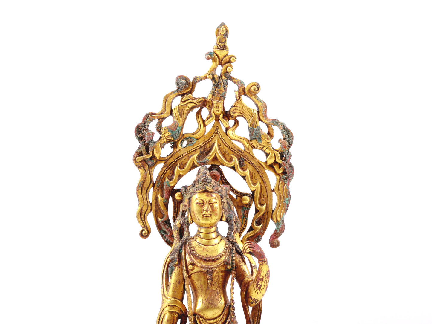 A serene gilt bronze statue of Bodhisattva