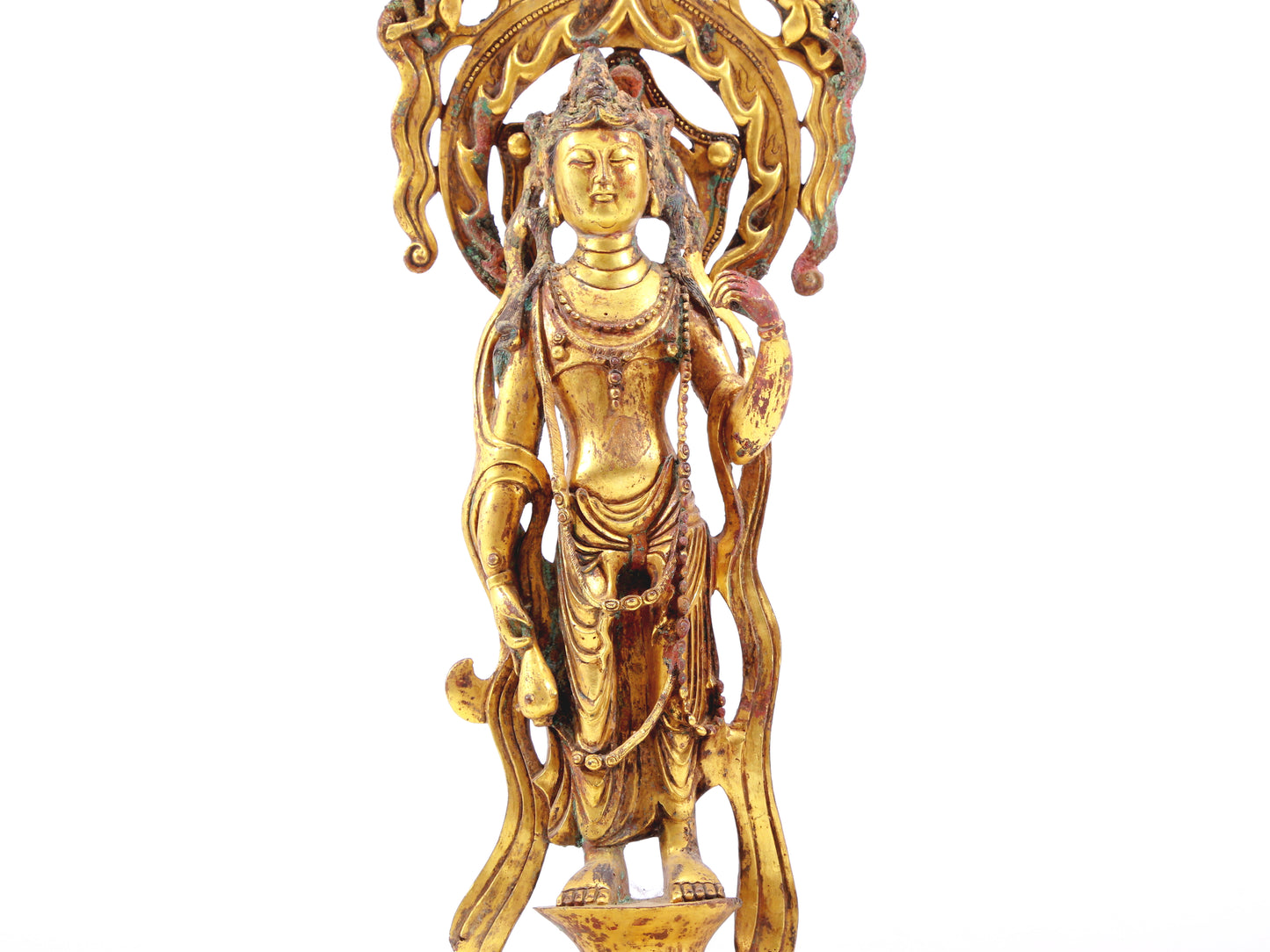 A serene gilt bronze statue of Bodhisattva