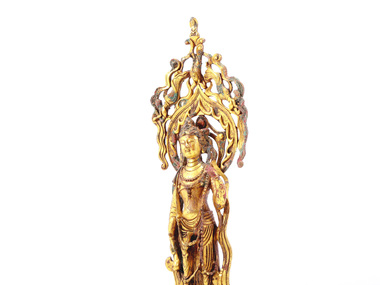 A serene gilt bronze statue of Bodhisattva