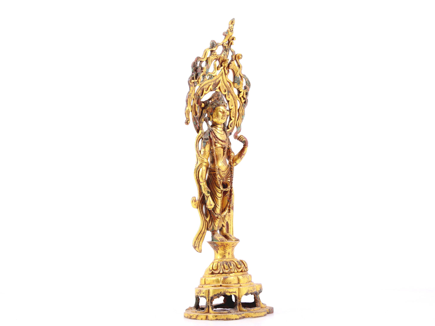 A serene gilt bronze statue of Bodhisattva