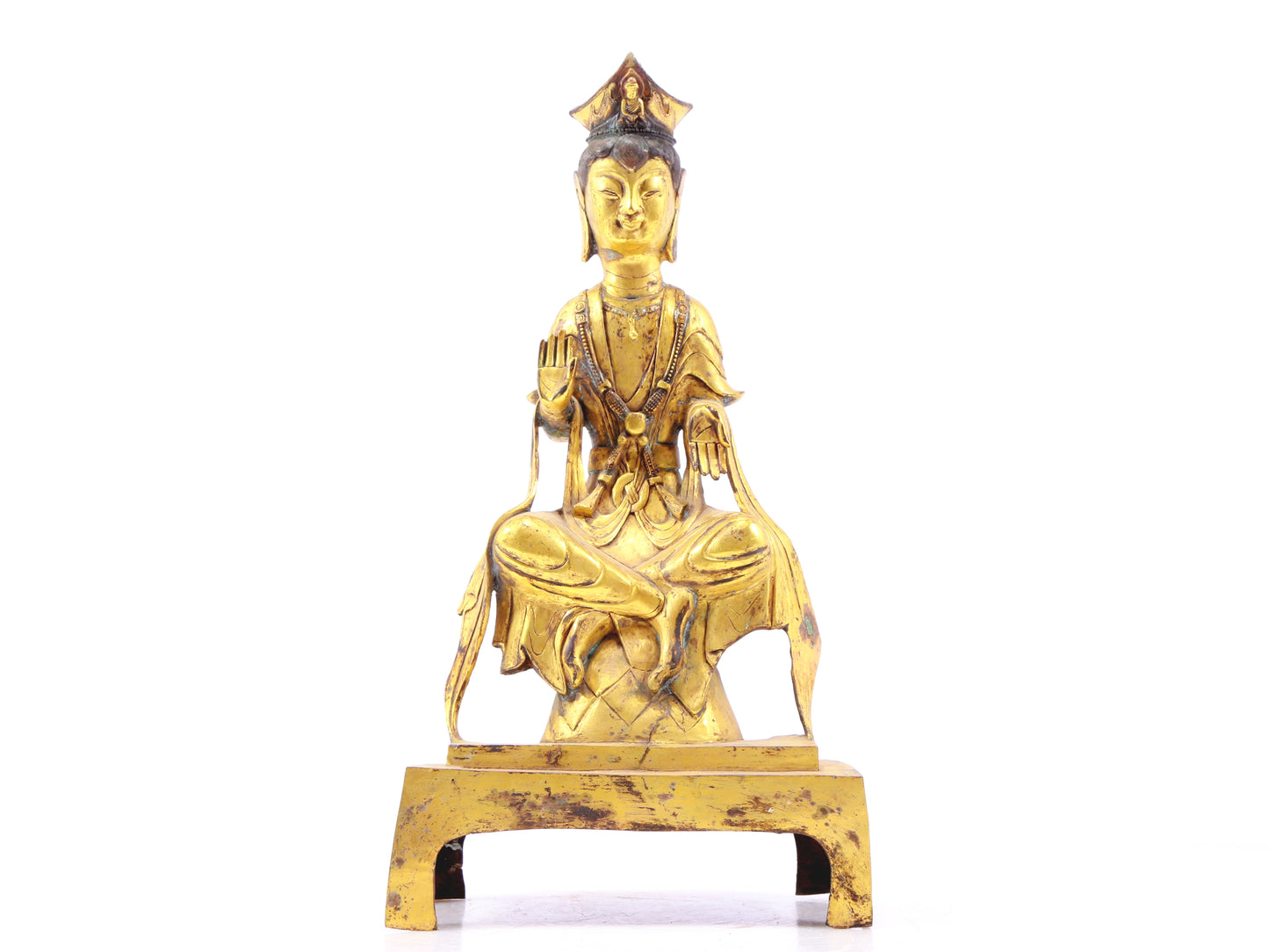 A serene gilt bronze statue of Bodhisattva