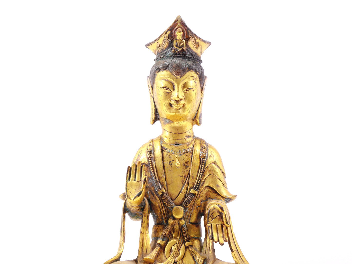 A serene gilt bronze statue of Bodhisattva