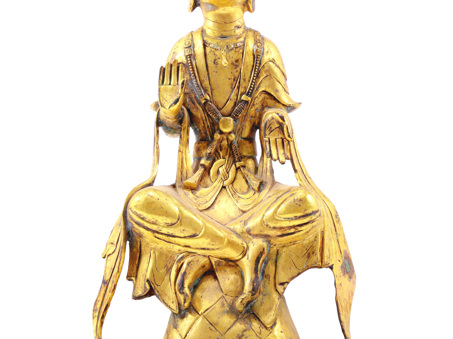 A serene gilt bronze statue of Bodhisattva