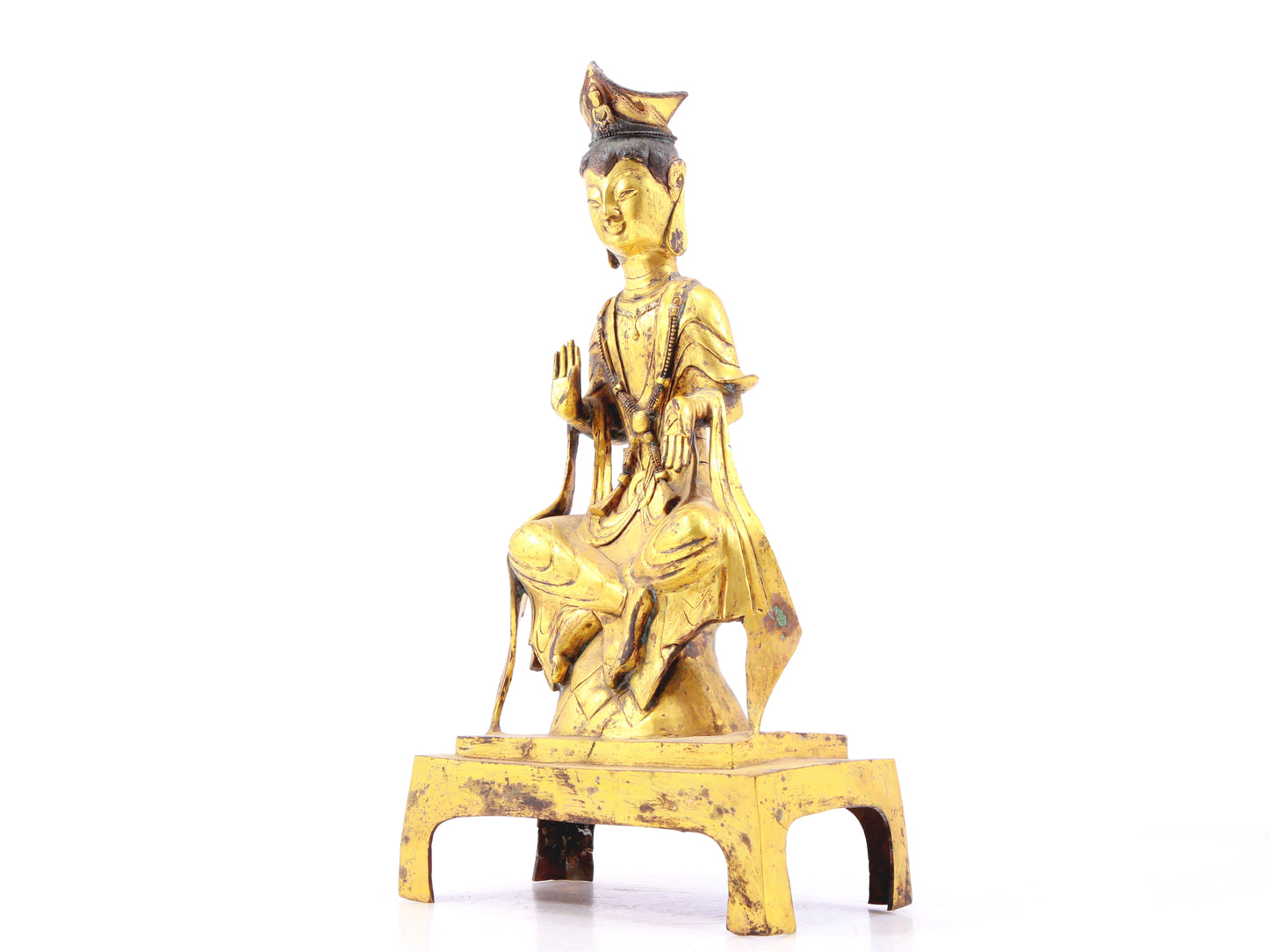 A serene gilt bronze statue of Bodhisattva