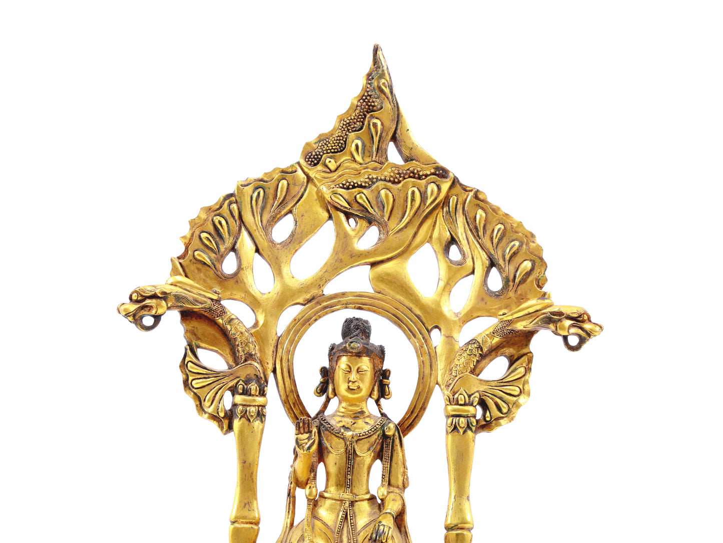 A serene gilt bronze statue of Bodhisattva