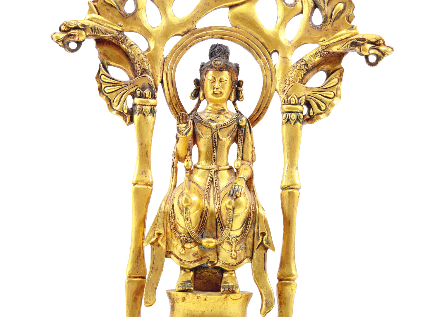 A serene gilt bronze statue of Bodhisattva