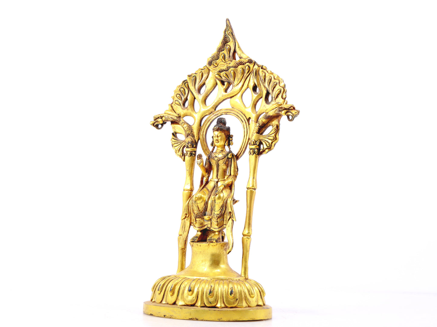 A serene gilt bronze statue of Bodhisattva