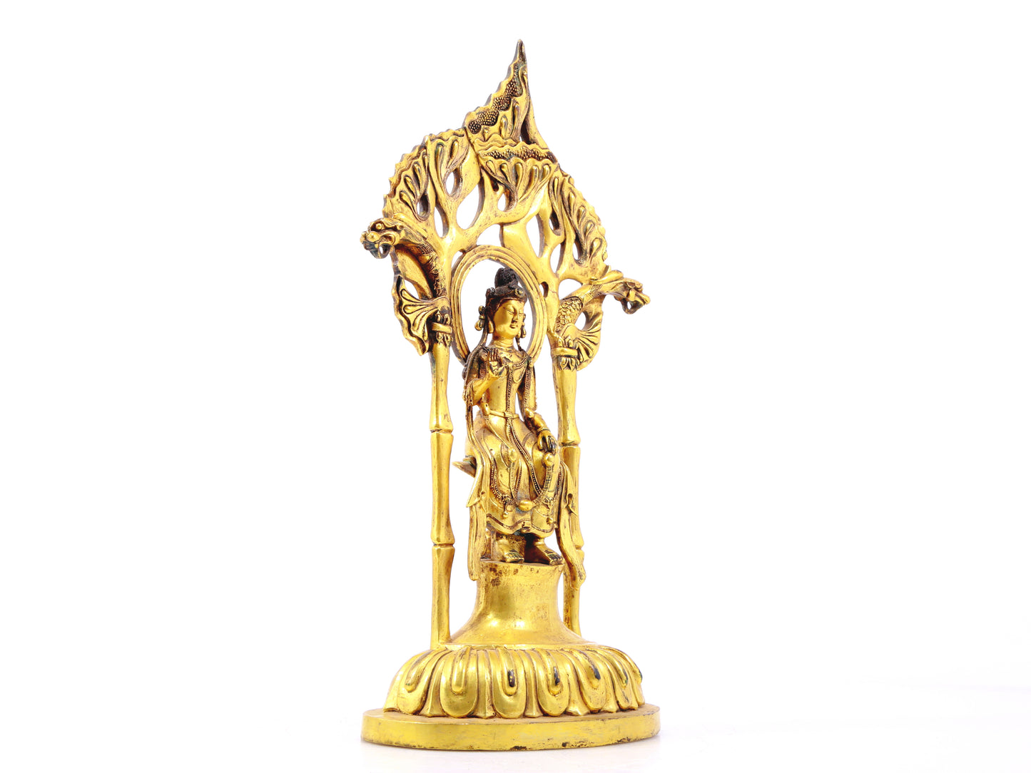 A serene gilt bronze statue of Bodhisattva