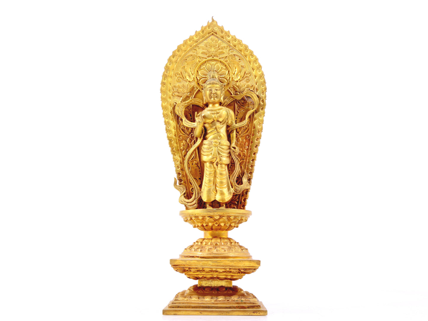 A serene gilt bronze statue of Bodhisattva