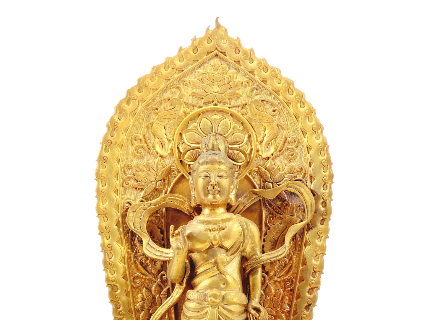 A serene gilt bronze statue of Bodhisattva