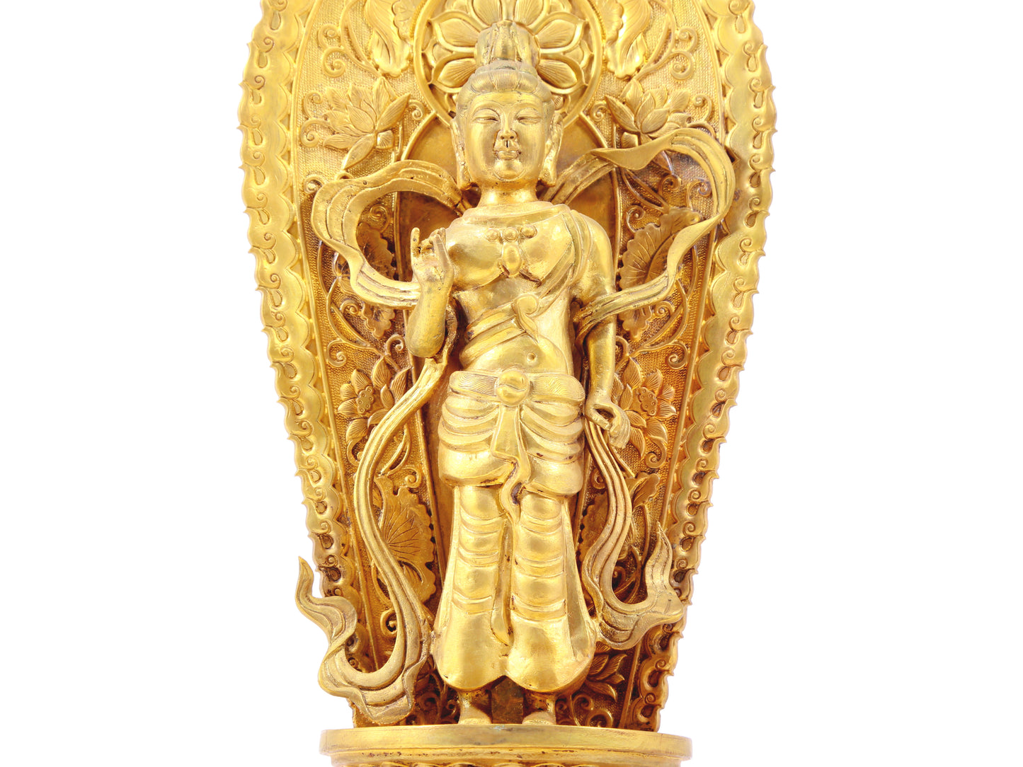 A serene gilt bronze statue of Bodhisattva