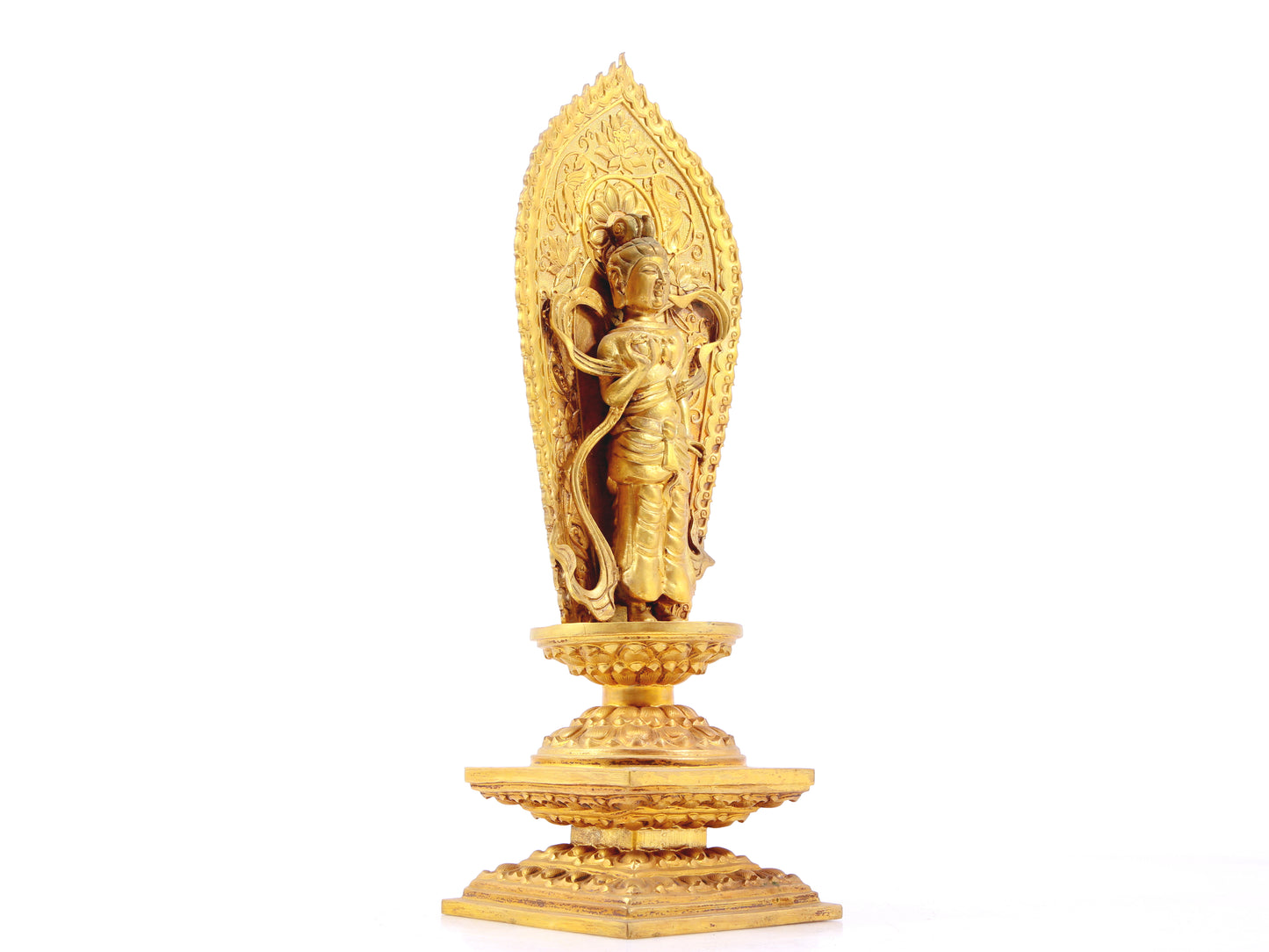 A serene gilt bronze statue of Bodhisattva