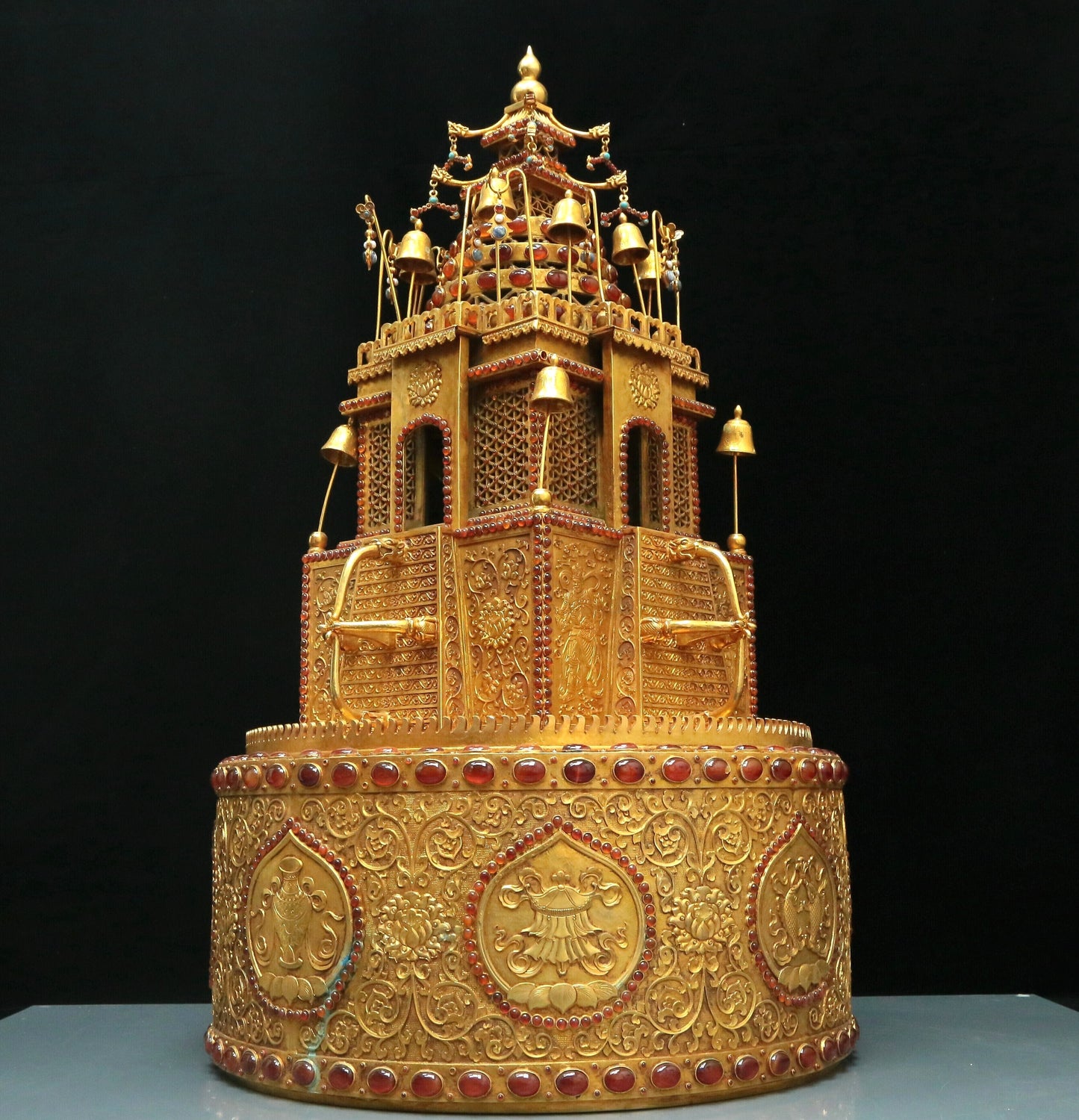 A Magnificent Gilt-Bronze Gem-Inlaid Altar With 'Weapons Of The Eight Immortals', Han And Man Inscriptions