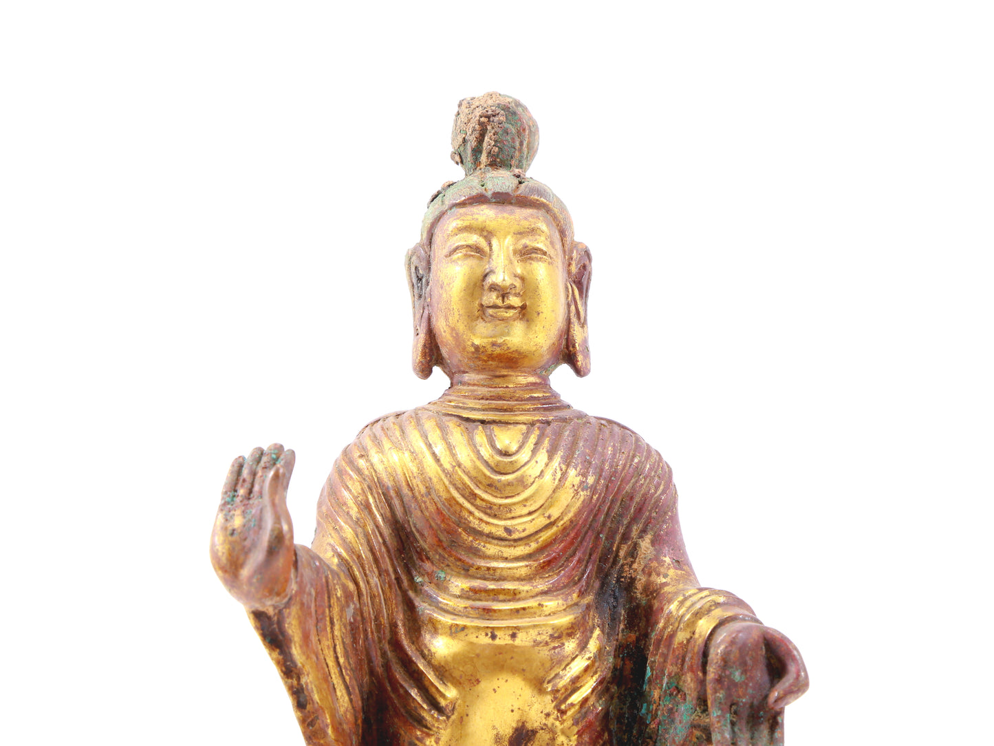 A serene gilt-bronze Tathagata statue