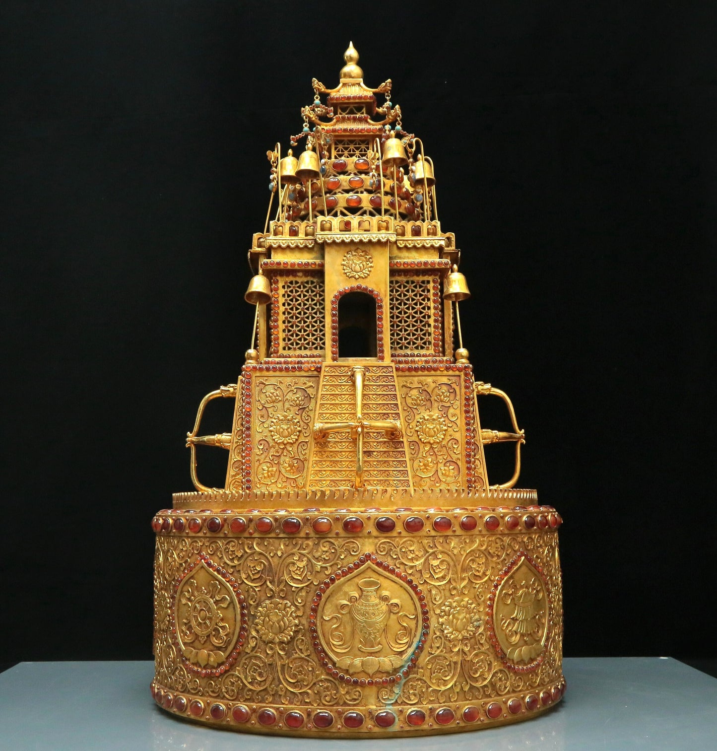 A Magnificent Gilt-Bronze Gem-Inlaid Altar With 'Weapons Of The Eight Immortals', Han And Man Inscriptions