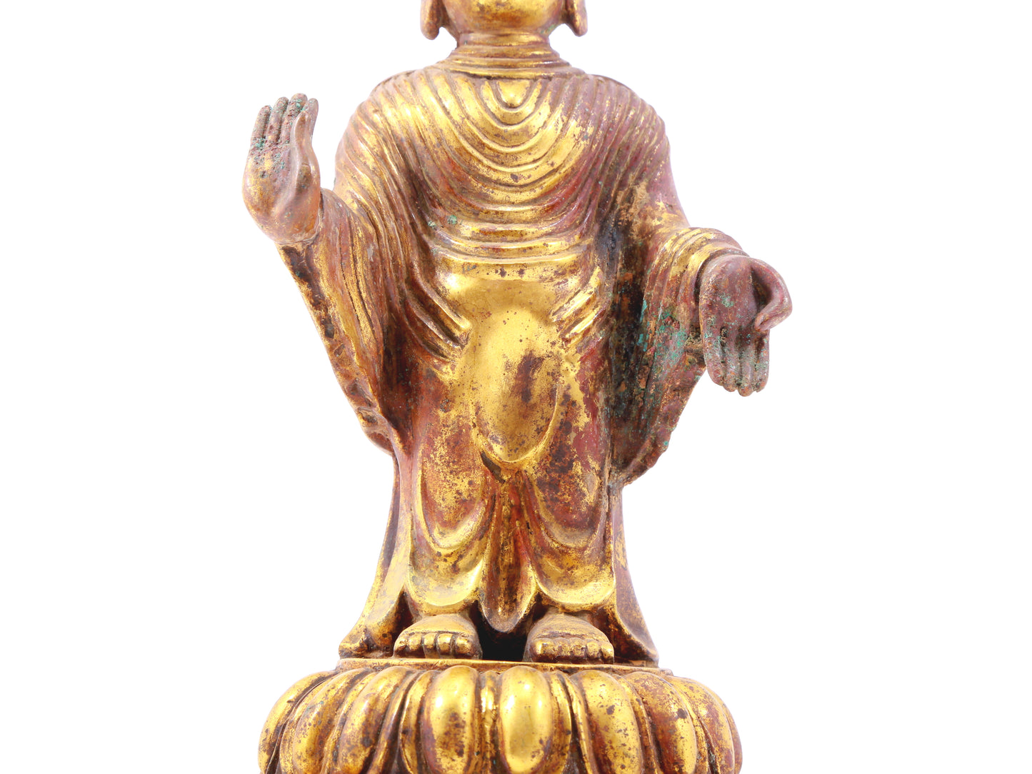 A serene gilt-bronze Tathagata statue