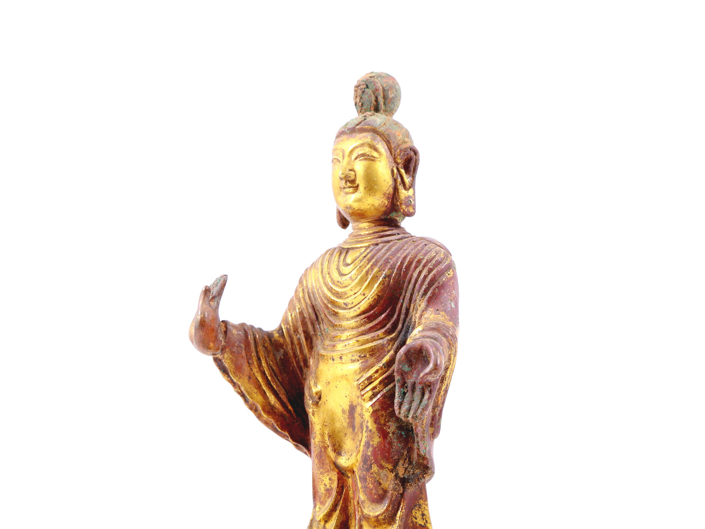 A serene gilt-bronze Tathagata statue