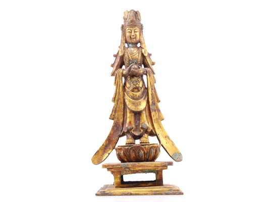 A serene gilt bronze statue of Bodhisattva