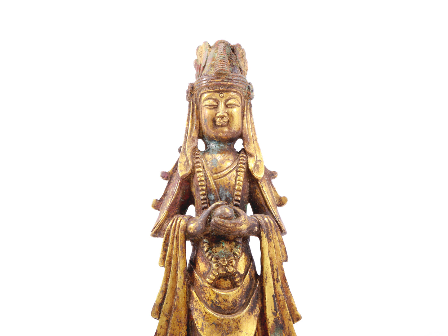 A serene gilt bronze statue of Bodhisattva