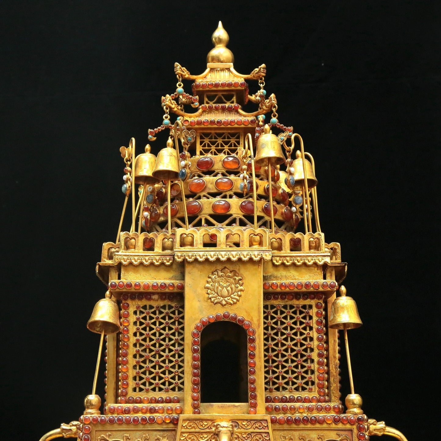 A Magnificent Gilt-Bronze Gem-Inlaid Altar With 'Weapons Of The Eight Immortals', Han And Man Inscriptions