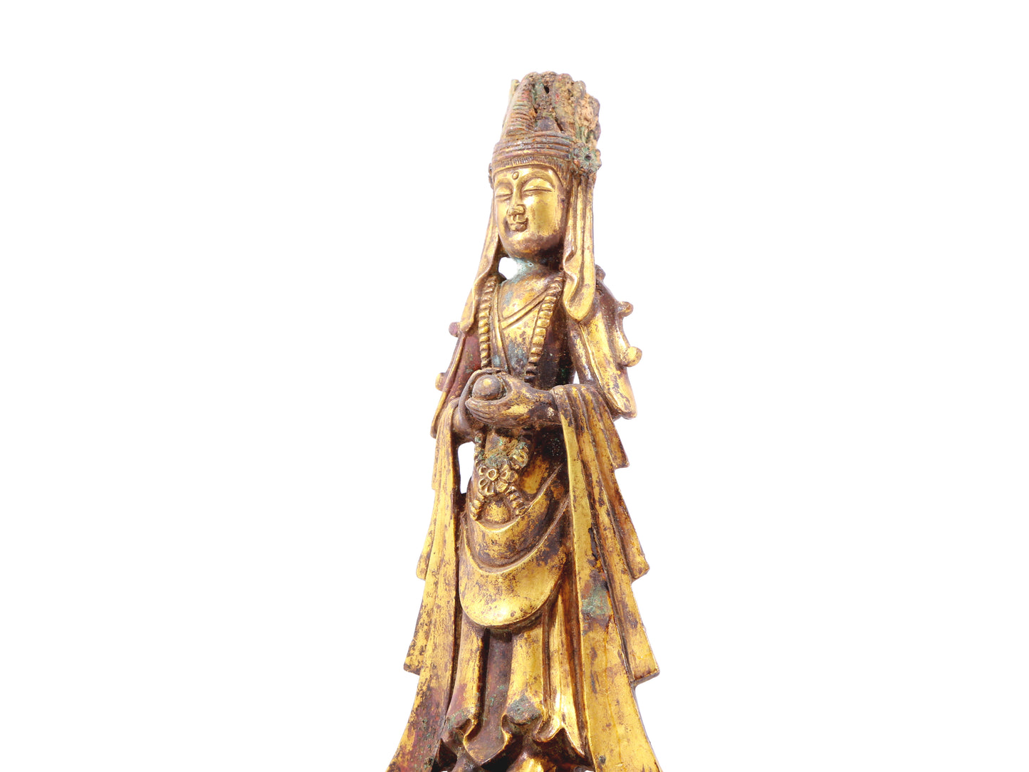 A serene gilt bronze statue of Bodhisattva