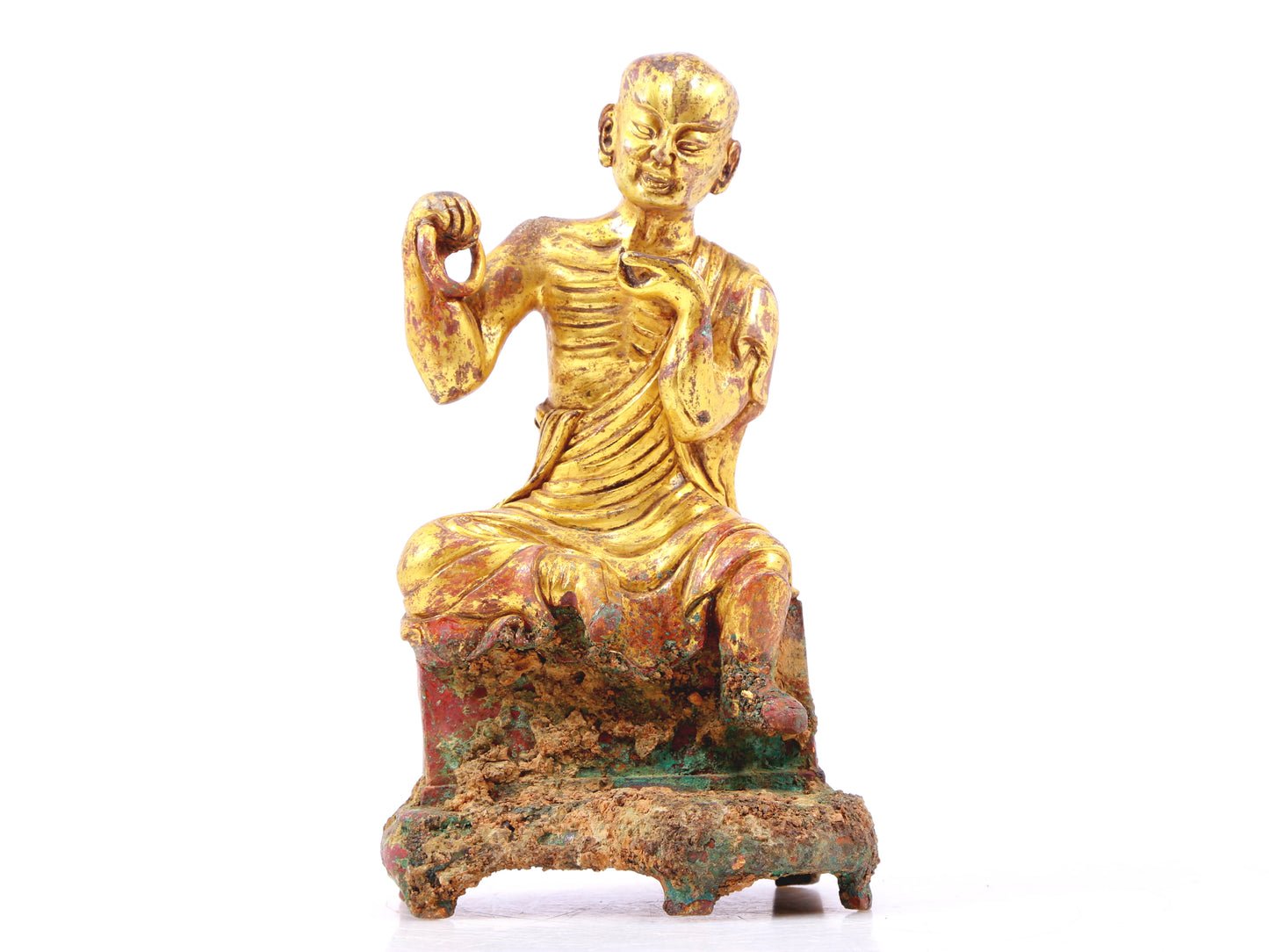 A serene gilt bronze Arhat statue