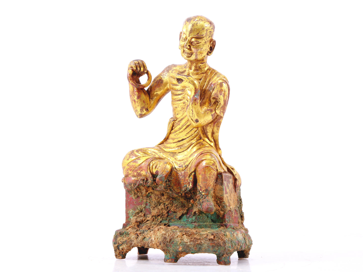 A serene gilt bronze Arhat statue