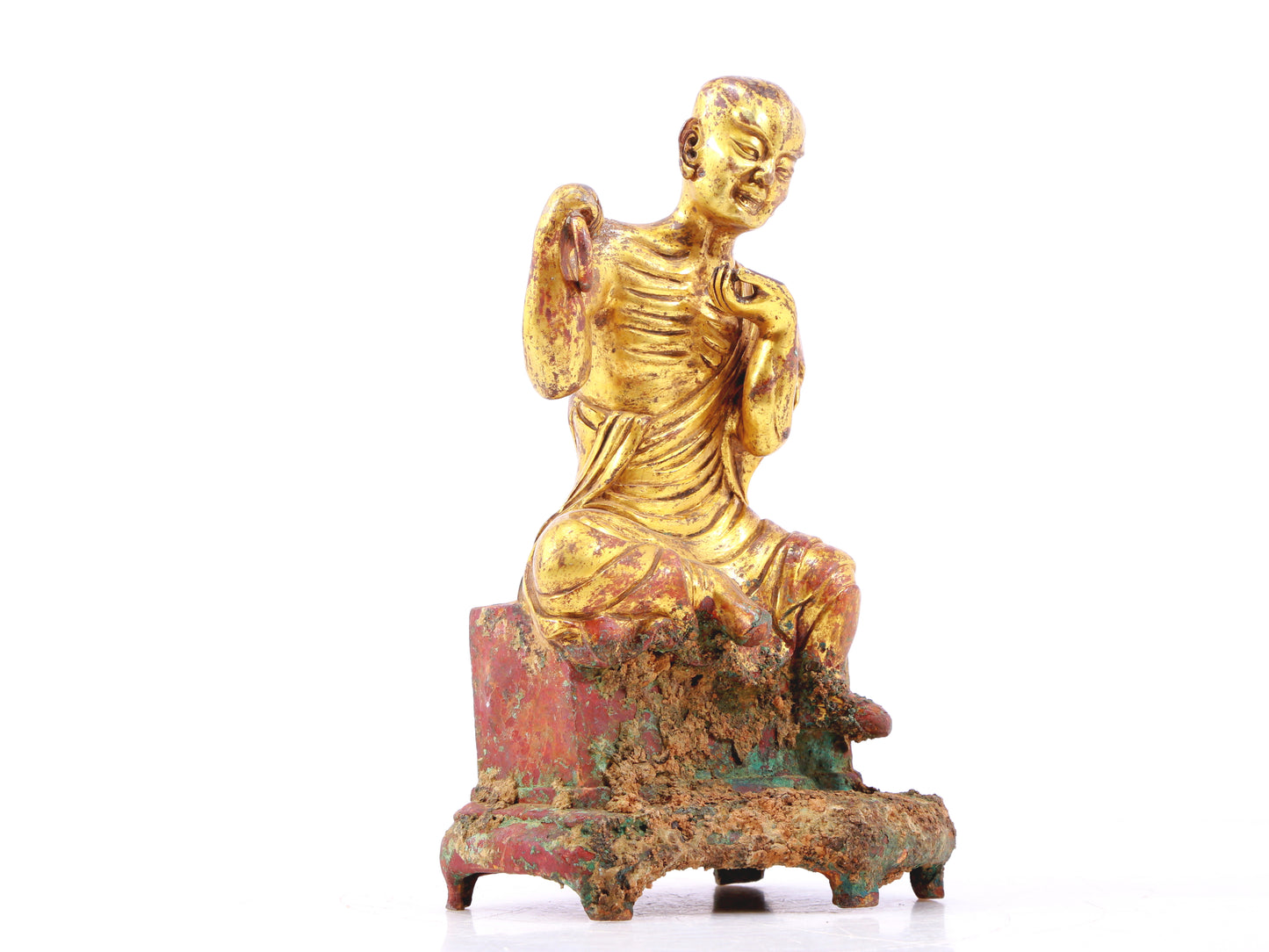 A serene gilt bronze Arhat statue