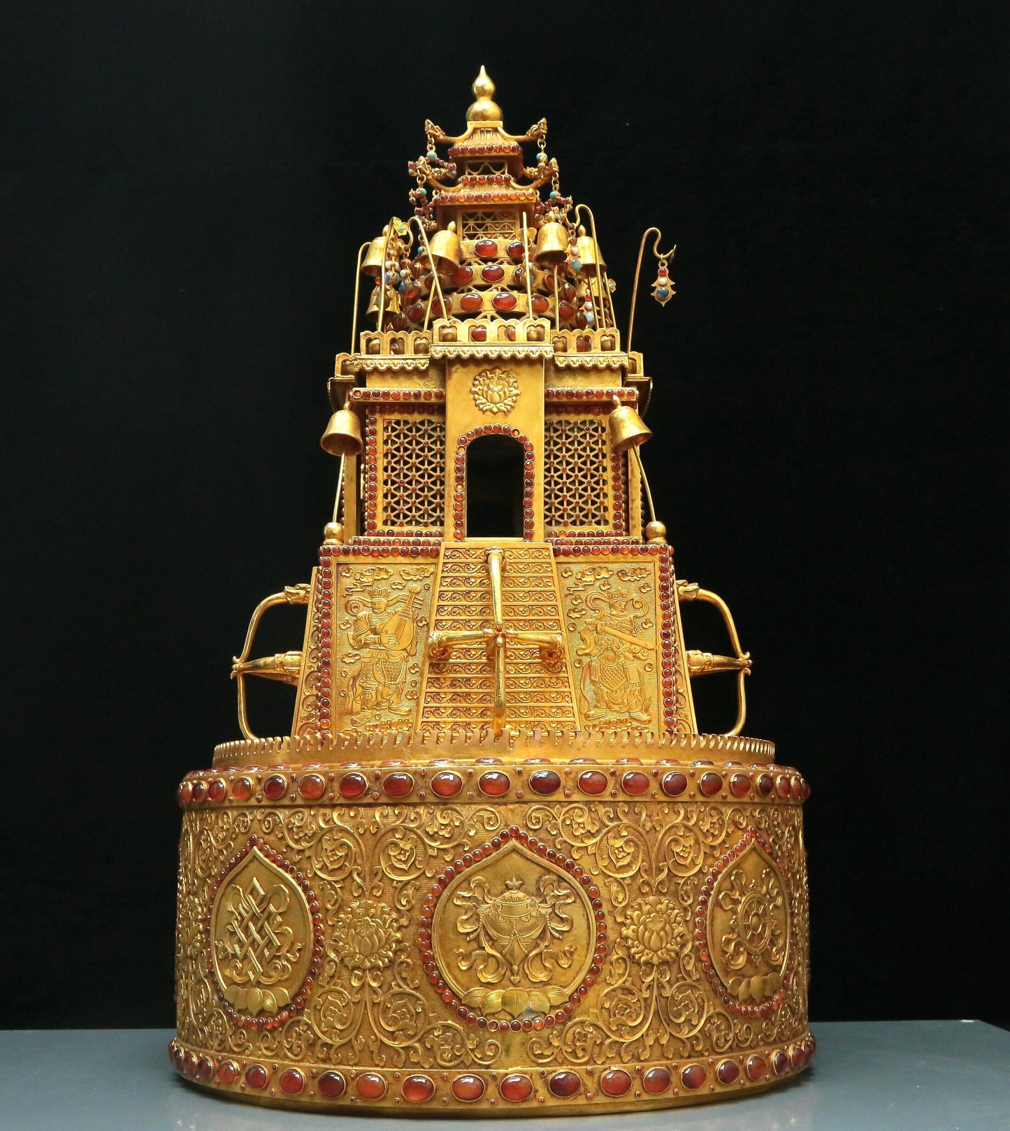 A Magnificent Gilt-Bronze Gem-Inlaid Altar With 'Weapons Of The Eight Immortals', Han And Man Inscriptions