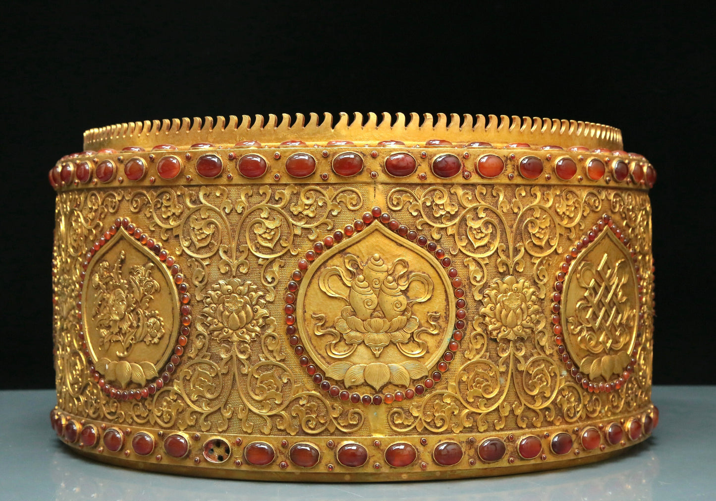 A Magnificent Gilt-Bronze Gem-Inlaid Altar With 'Weapons Of The Eight Immortals', Han And Man Inscriptions