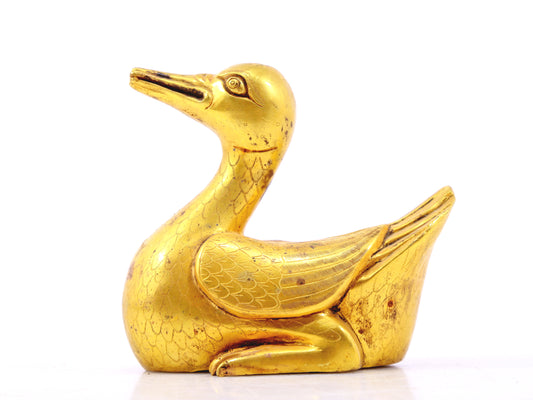 An exquisite gilt bronze duck ornament