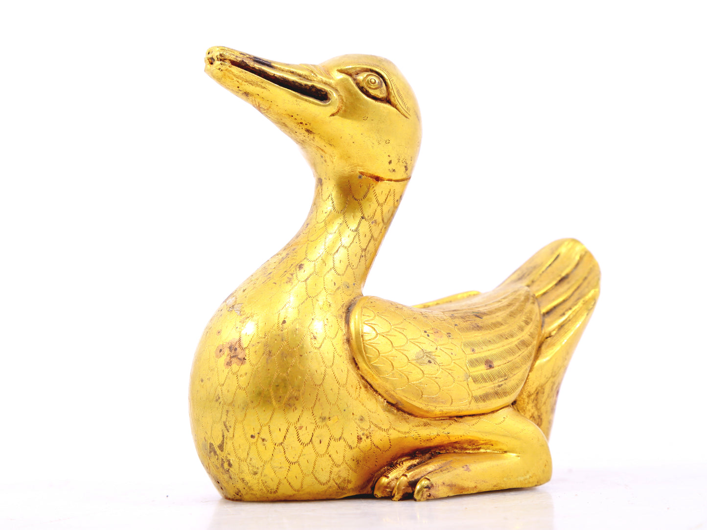 An exquisite gilt bronze duck ornament