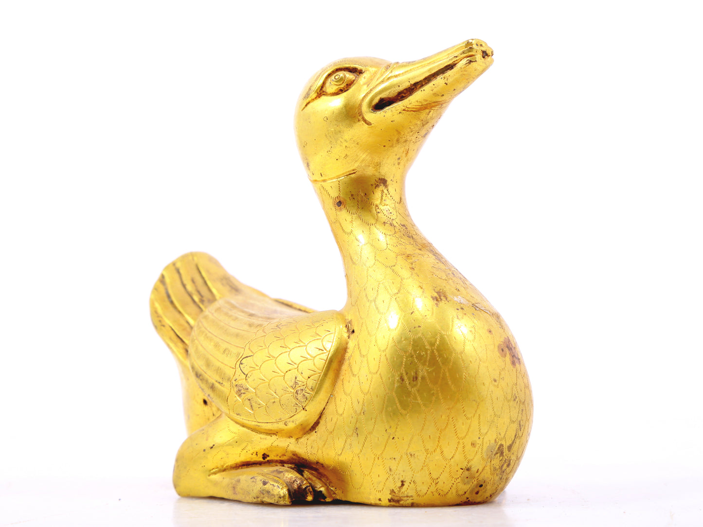 An exquisite gilt bronze duck ornament