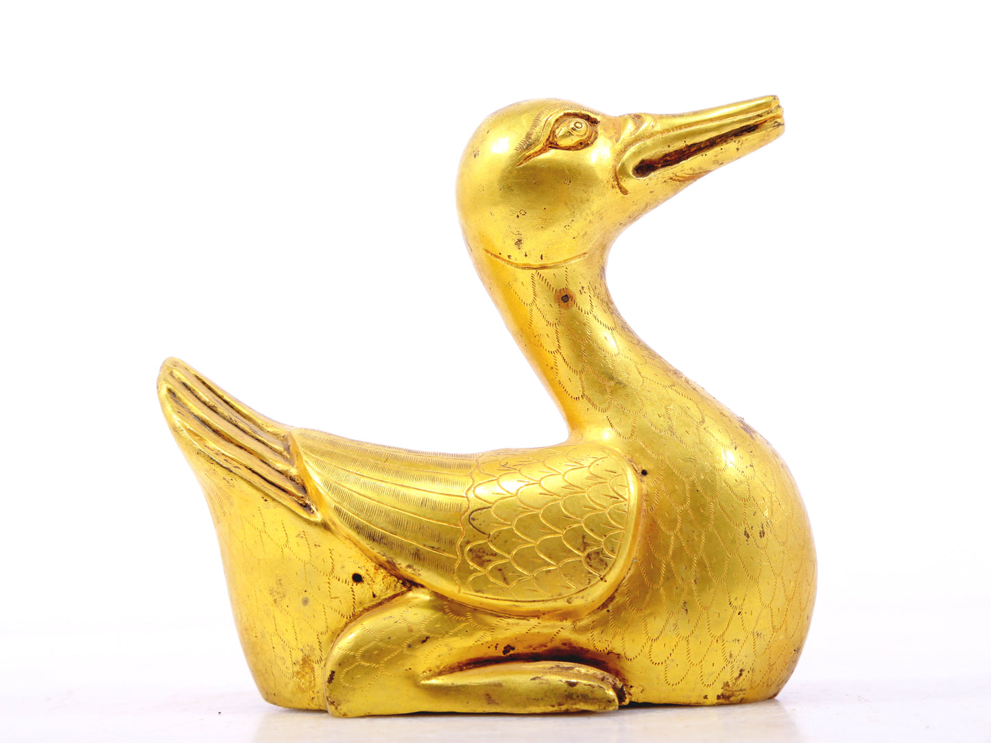 An exquisite gilt bronze duck ornament