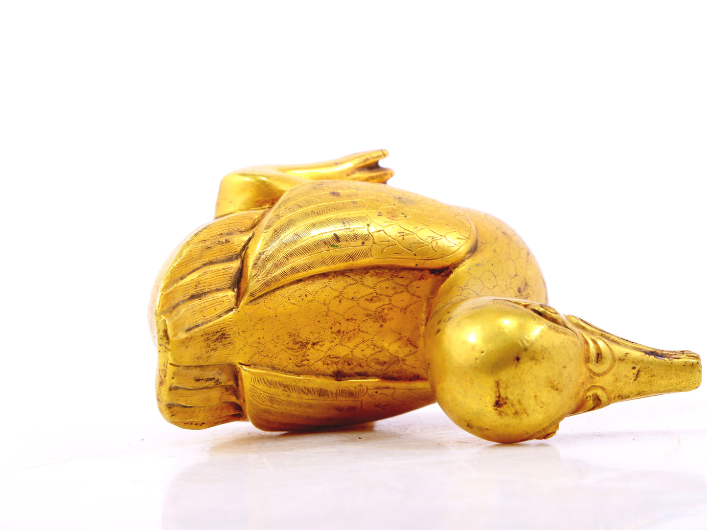 An exquisite gilt bronze duck ornament