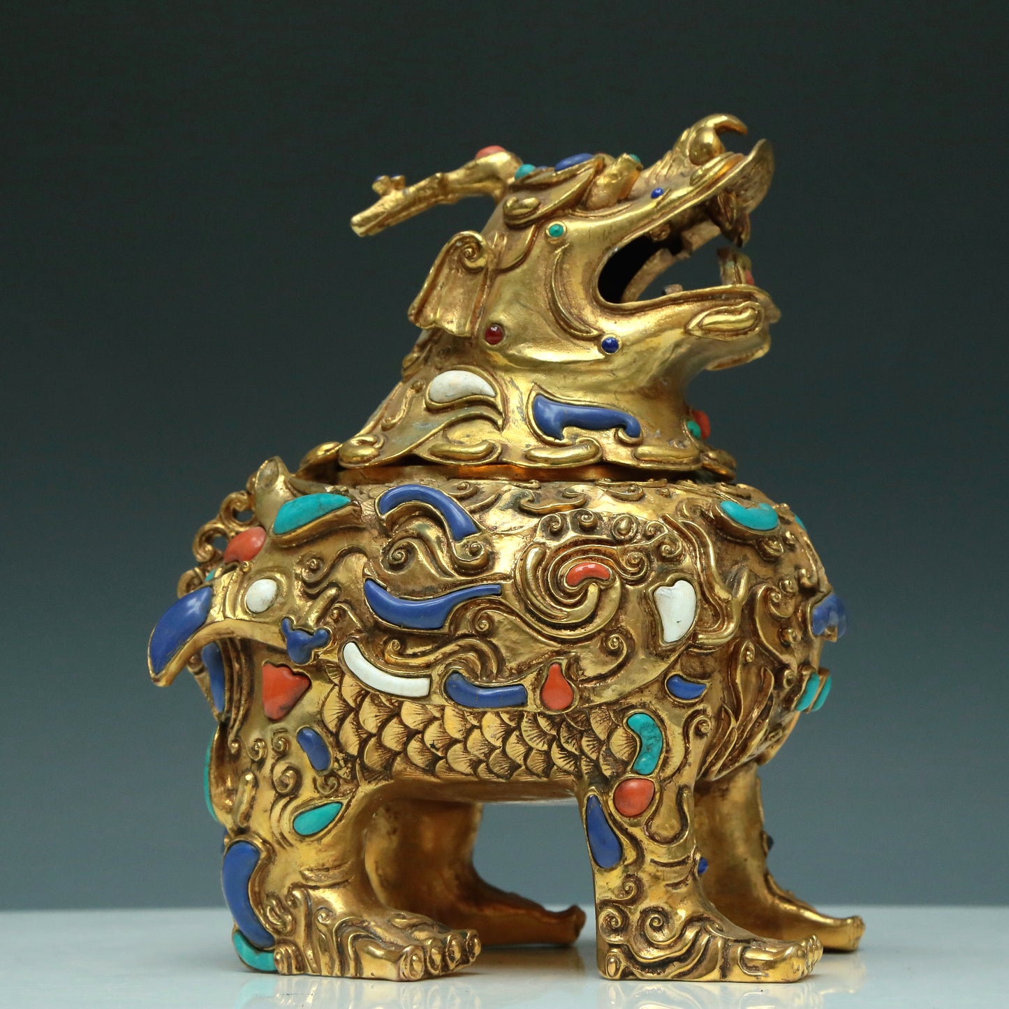 A Magnificent Gilt-Bronze Gem-Inlaid 'Unicorn' Censer