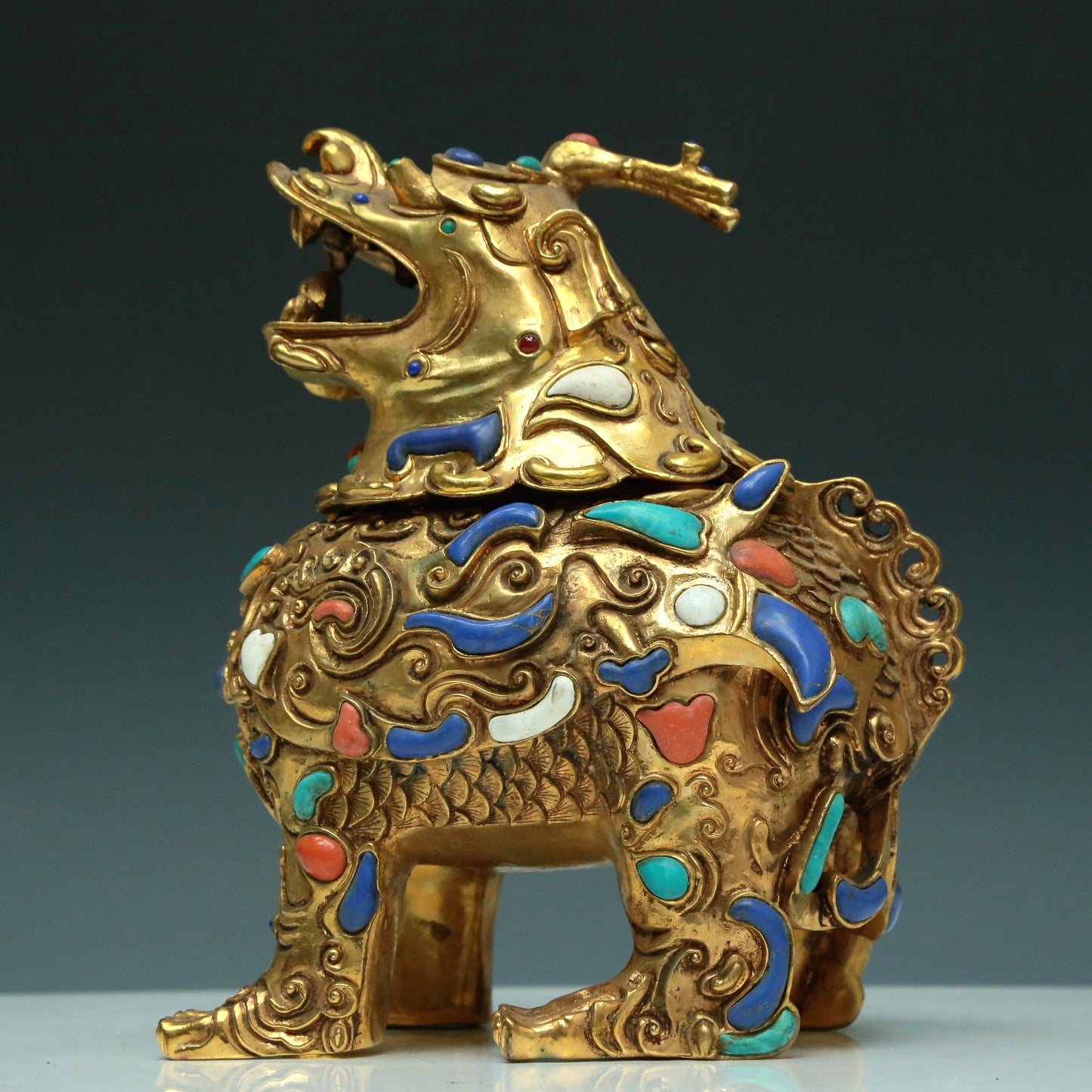 A Magnificent Gilt-Bronze Gem-Inlaid 'Unicorn' Censer